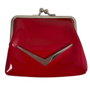 Lux De Ville Red Faux Patent Leather Coin Purse Silver Metal Kiss Lock Frame